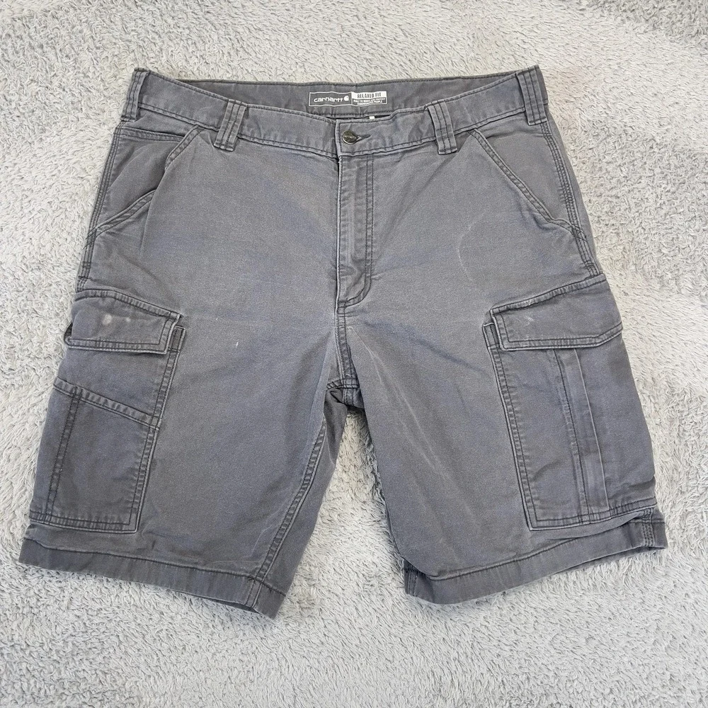 Carhartt Shorts Mens 36 Gray Rugged Flex Canvas Cargo Relaxed Work BS3542-M